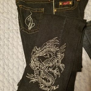 Jeans with lots of designs